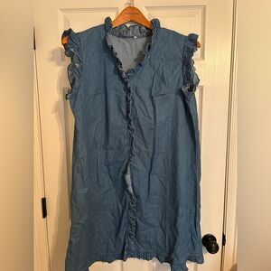 Sleeveless Ruffle-Trim Denim Dress- Size 3x